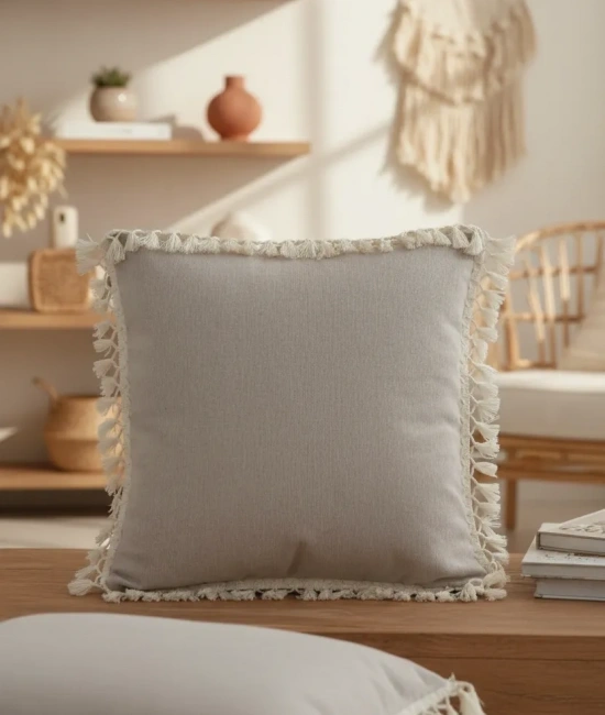 Bej Ponponlu Kırlent 2 Adet Kırlent Kılıfı