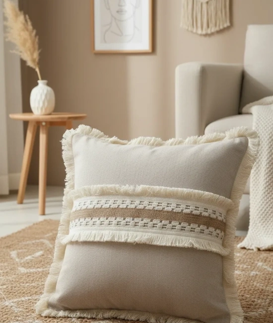 Keten Bej Kalın Dantel Kırlent 2 Adet Kırlent Kılıfı 43 X 43