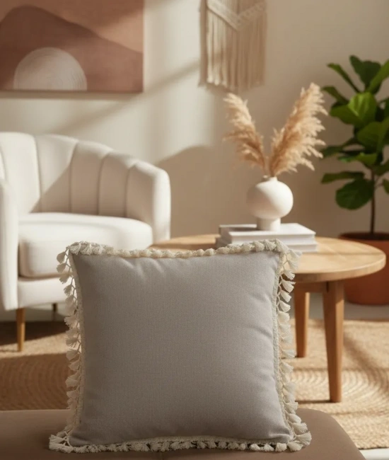 Bej Ponponlu Kırlent 2 Adet Kırlent Kılıfı