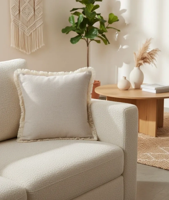 Bej Püsküllü Kırlent 2 Adet Kırlent Kılıfı 43 X 43