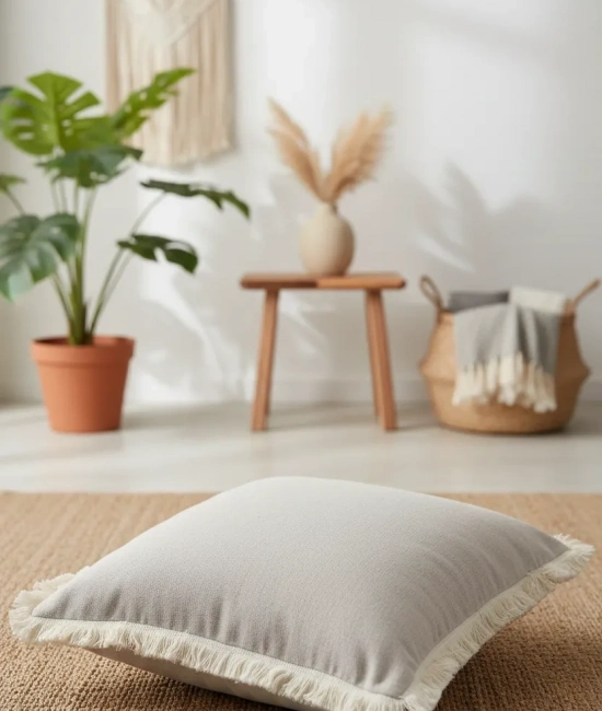 Bej Püsküllü Kırlent 2 Adet Kırlent Kılıfı 43 X 43