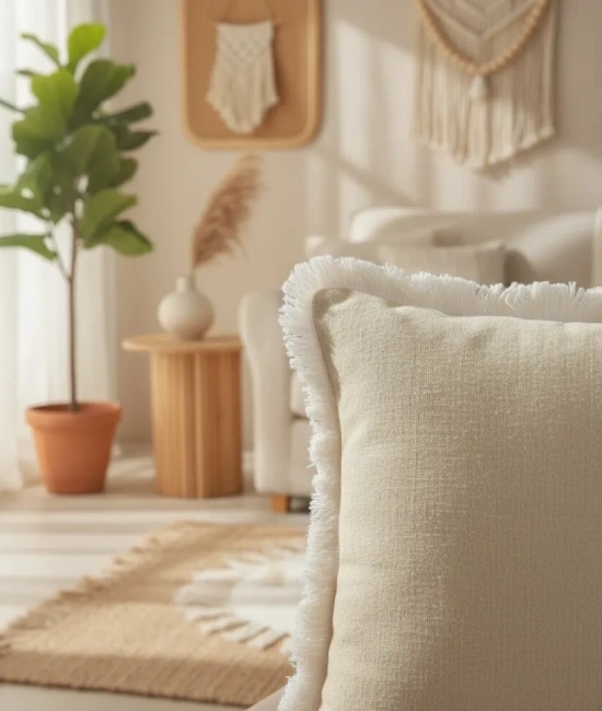 Sarı Püsküllü Kırlent 2 Adet Kırlent Kılıfı (43 x 43)