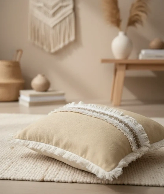 Sarı Keten Kalın Dantel Kırlent 2 Adet Kırlent Kılıfı (43 x 43)