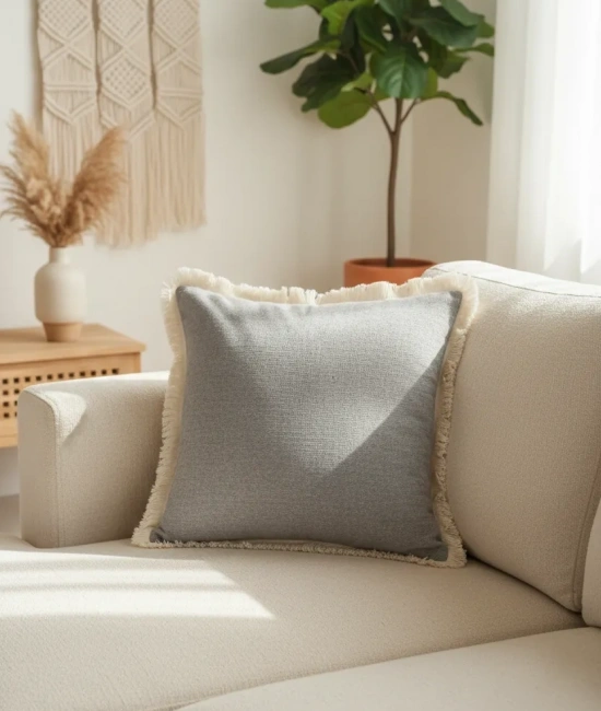 Gri Püsküllü Kırlent 2 Adet Kırlent Kılıfı 43 X 43