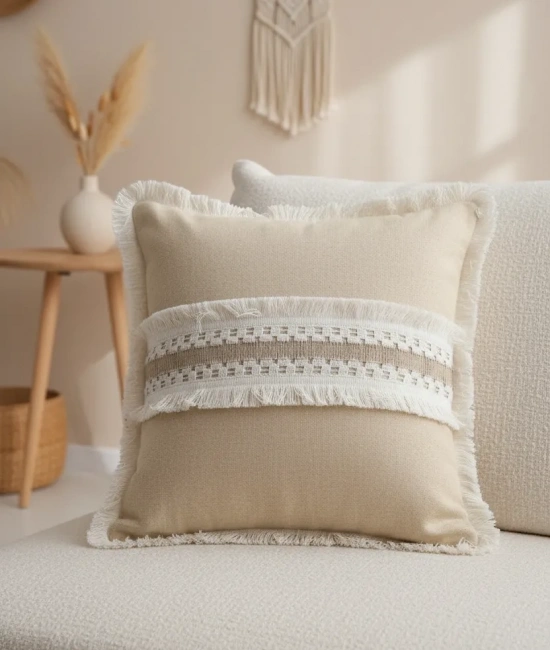 Sarı Keten Kalın Dantel Kırlent 2 Adet Kırlent Kılıfı (43 x 43)