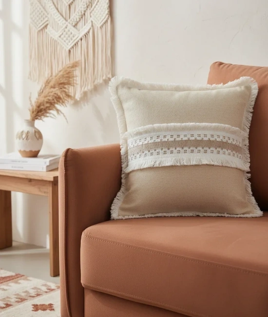 Sarı Keten Kalın Dantel Kırlent 2 Adet Kırlent Kılıfı (43 x 43)