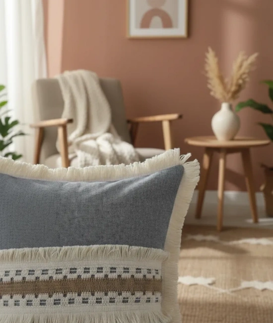 Gri Antrasit Kalın Dantel Kırlent 2 Adet Kırlent Kılıfı (43 x 43)