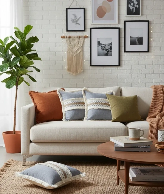 Gri Antrasit Kalın Dantel Kırlent 2 Adet Kırlent Kılıfı (43 x 43)