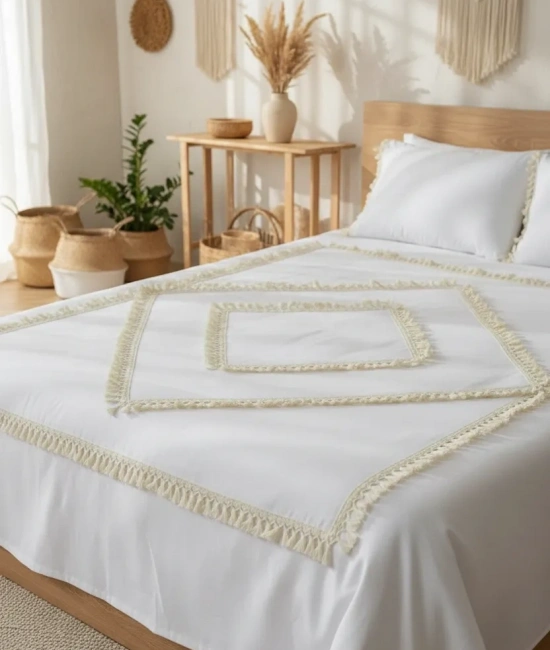 Beyaz Pamuk Keten Tek Kişilik Mozaik Ponponlu (yedek Yastıklı) Nevresim Takımı