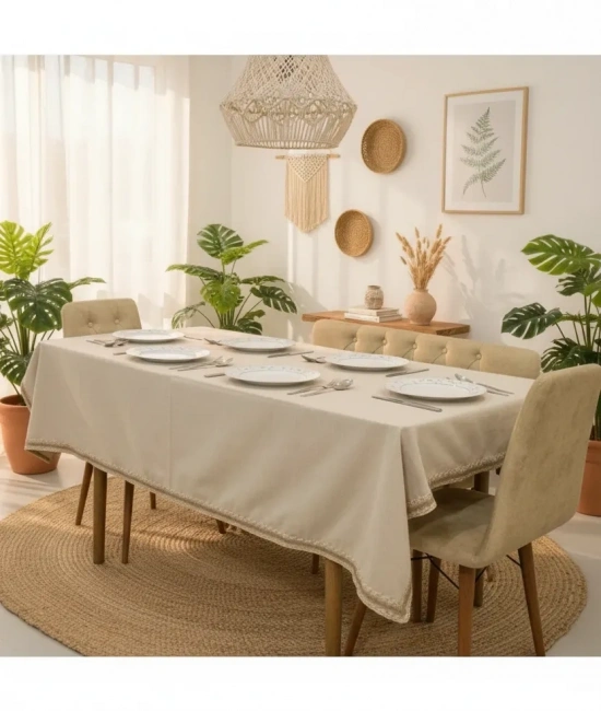 Bej Pamuk Keten Jüt Dantelli Masa Örtüsü