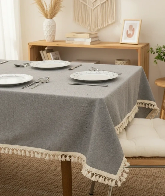 Gri Antrasit Pamuk Keten Ham Ponponlu Masa Örtüsü