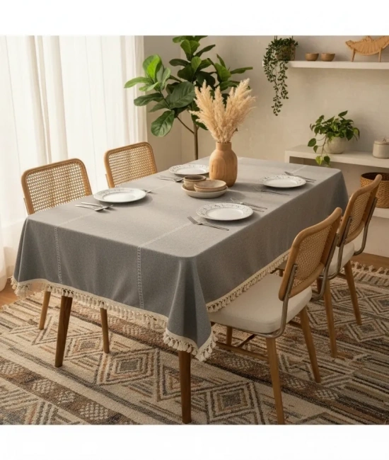 Gri Antrasit Pamuk Keten Ham Ponponlu Masa Örtüsü
