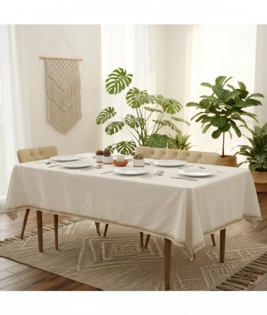 Organik Ham Keten Krem Jüt Dantelli Masa Örtüsü