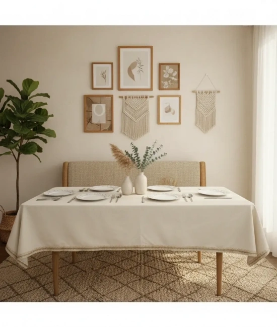 Organik Ham Keten Krem Jüt Dantelli Masa Örtüsü