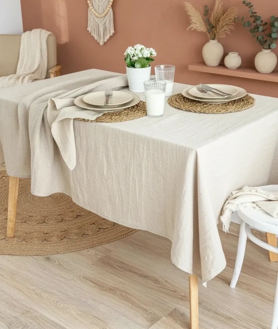 Organik Ham Keten Krem Masa Örtüsü