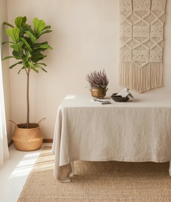 Organik Ham Keten Krem Masa Örtüsü