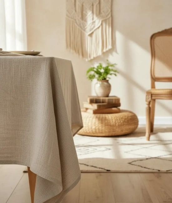 Organik Ham Keten Krem Masa Örtüsü