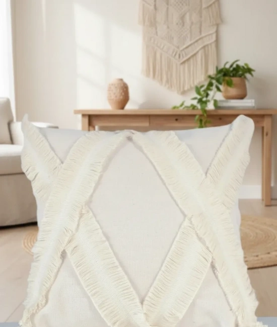 Özel Tasarımkare Çapraz Kokoş Tekli Keten Krem Kırlent 2 Adet Kırlent Kılıfı (43 x 43)