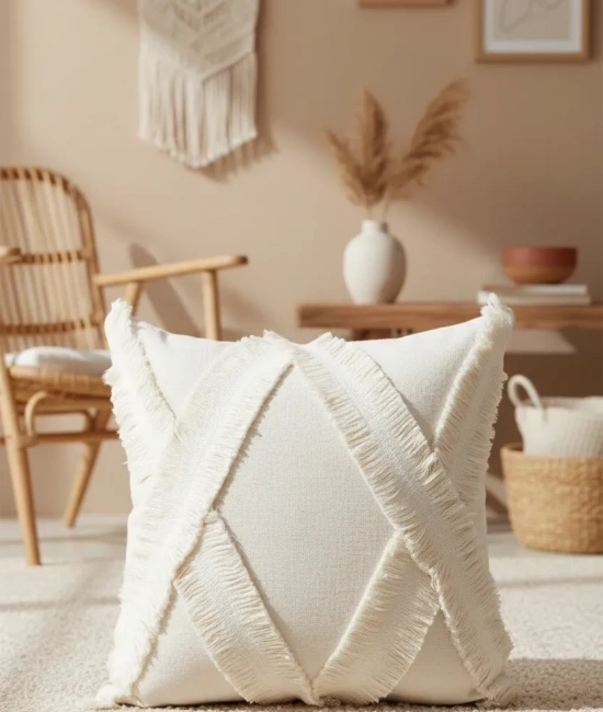 Özel Tasarımkare Çapraz Kokoş Tekli Keten Krem Kırlent 2 Adet Kırlent Kılıfı (43 x 43)