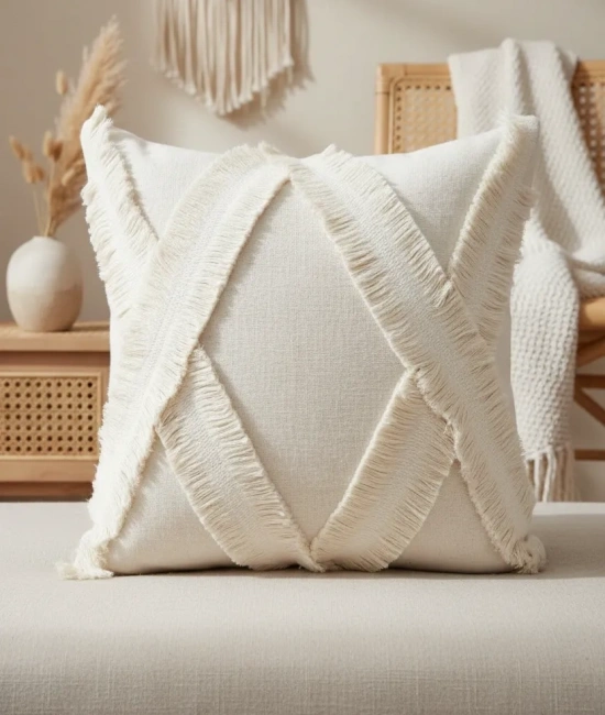 Özel Tasarımkare Çapraz Kokoş Tekli Keten Krem Kırlent 2 Adet Kırlent Kılıfı (43 x 43)