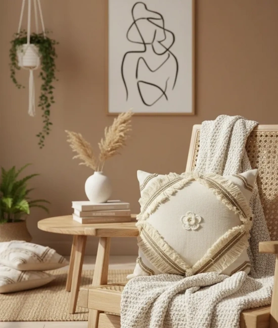 Özel Tasarım Keten Krem Kırlent 2 Adet Kırlent Kılıfı (43 x 43)