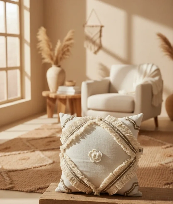 Özel Tasarım Keten Krem Kırlent 2 Adet Kırlent Kılıfı (43 x 43)