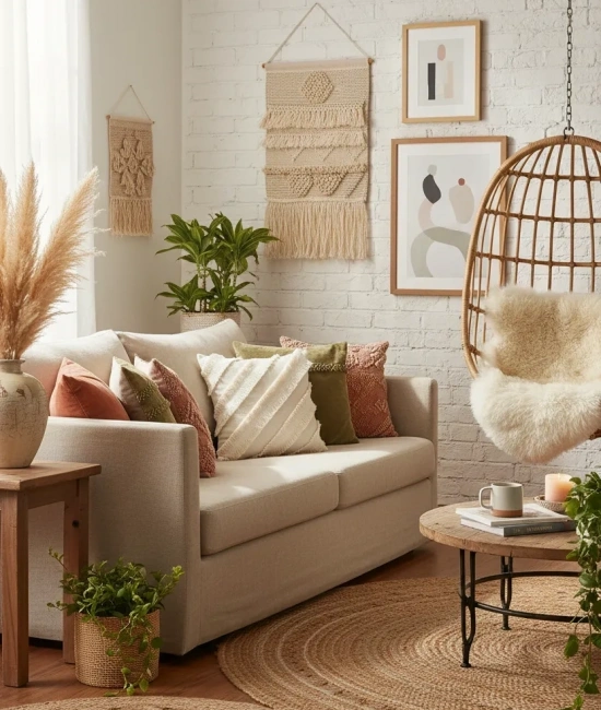 Özel Tasarım Çapraz Çift Püsküllü Keten Krem Kırlent 2 Adet Kırlent Kılıfı (43 x 43)