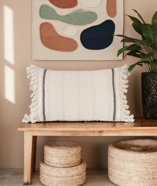 Özel Tasarım Runner Dantelli Keten Krem Kırlent 2 Adet Kırlent Kılıfı (35x55)