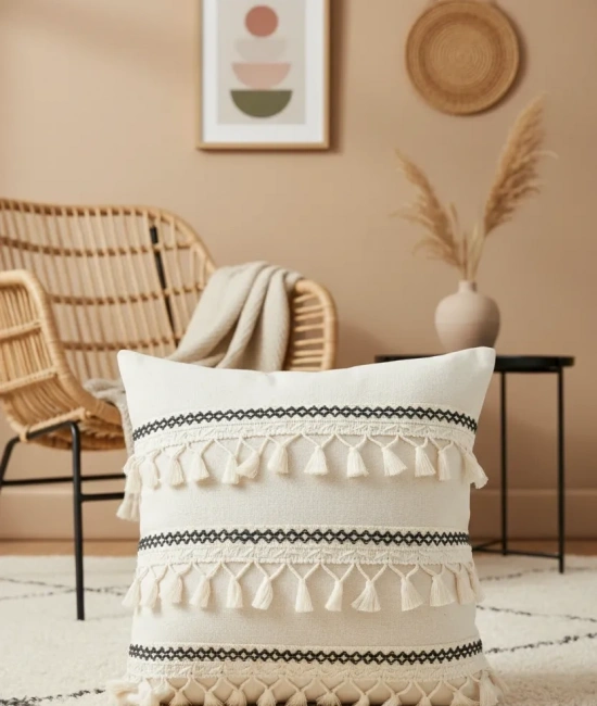 Özel Tasarım Siyah Şeritli Keten Krem Kırlent 2 Adet Kırlent Kılıfı