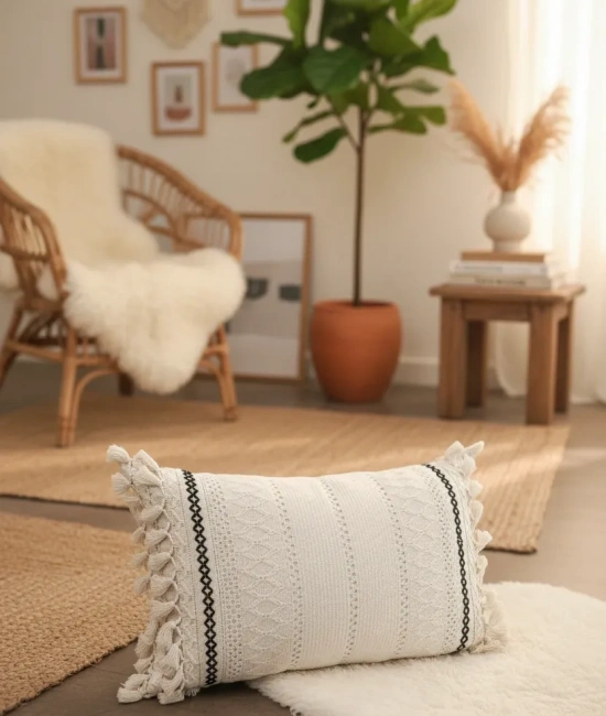 Özel Tasarım Runner Dantelli Keten Krem Kırlent 2 Adet Kırlent Kılıfı (35x55)