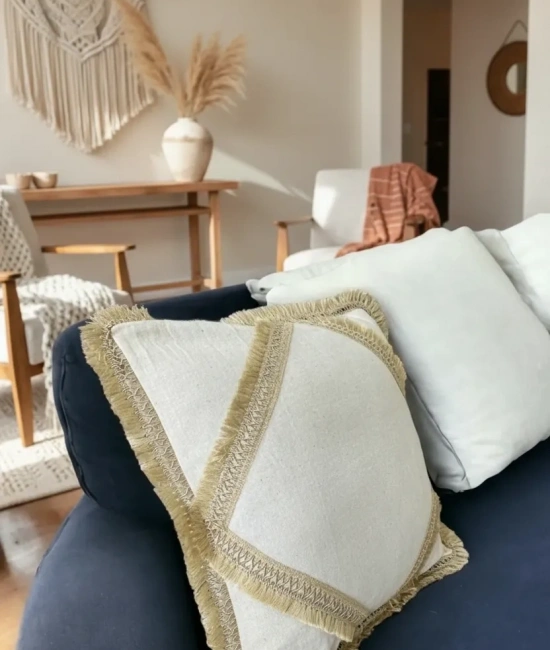 Özel Tasarım Keten Krem Kırlent 2 Adet Kırlent Kılıfı