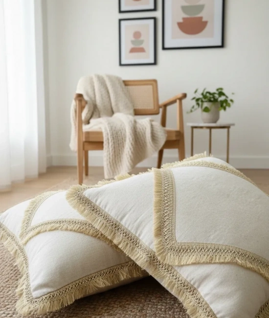 Özel Tasarım Keten Krem Kırlent 2 Adet Kırlent Kılıfı