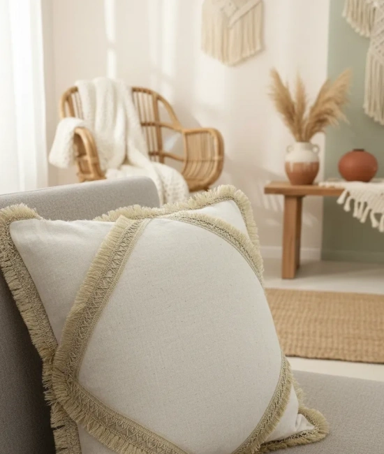 Özel Tasarım Keten Krem Kırlent 2 Adet Kırlent Kılıfı