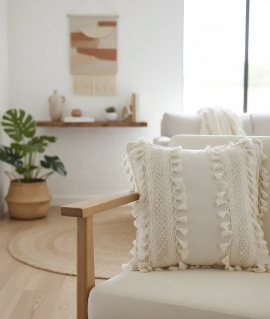 Özel Tasarım Ham Kalın Dantelli Keten Kırlent 2 Adet Kırlent Kılıfı (43 x 43)