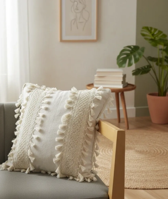 Özel Tasarım Ham Kalın Dantelli Keten Kırlent 2 Adet Kırlent Kılıfı (43 x 43)