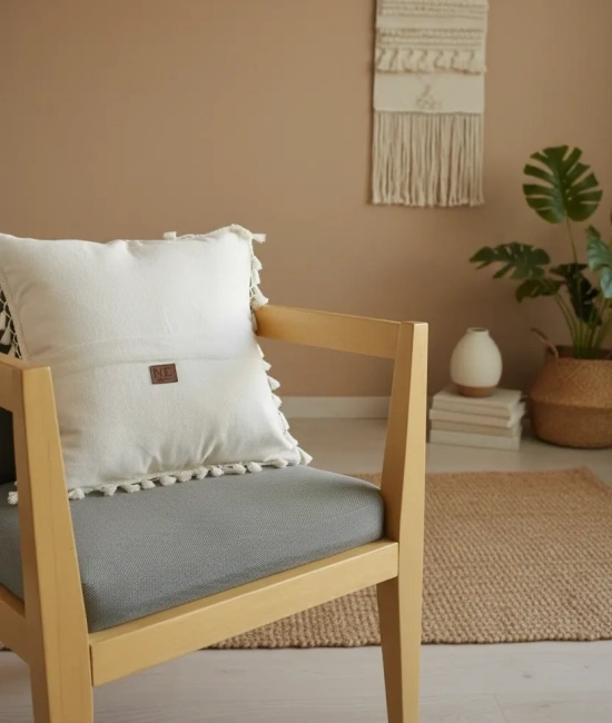 Özel Tasarım Ham Kalın Dantelli Keten Kırlent 2 Adet Kırlent Kılıfı (43 x 43)