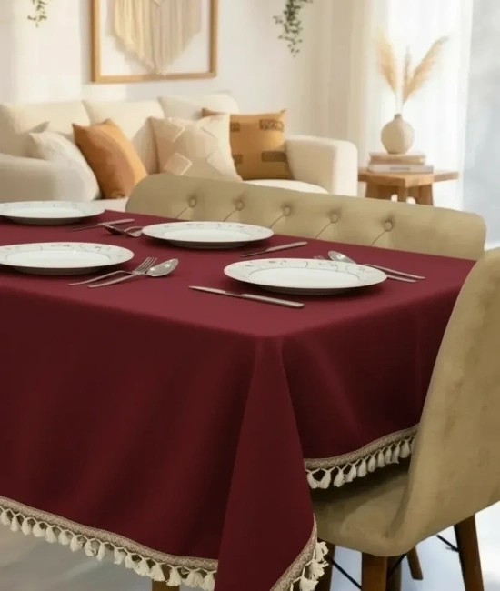 Bordo Pamuk Keten Şerit Ponponlu Masa Örtüsü