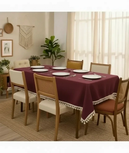 Bordo Pamuk Keten Şerit Ponponlu Masa Örtüsü