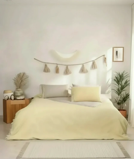 Ham Sarı Çift Taraflı Çift Kişilik Nevresim Seti