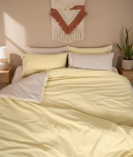 Ham Sarı Çift Taraflı Çift Kişilik Nevresim Seti