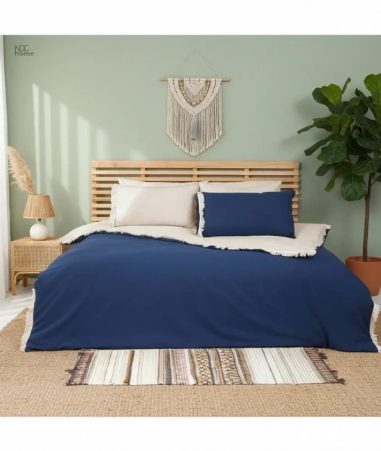 Ham Lacivert Çift Taraflı Çift Kişilik Nevresim Seti