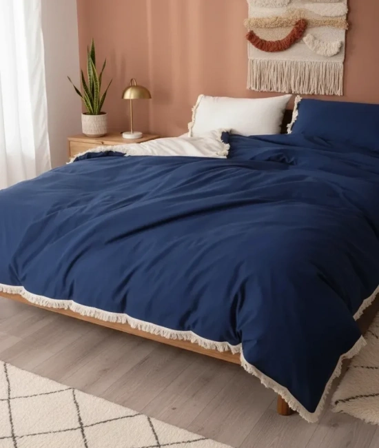 Ham Lacivert Çift Taraflı Çift Kişilik Nevresim Seti