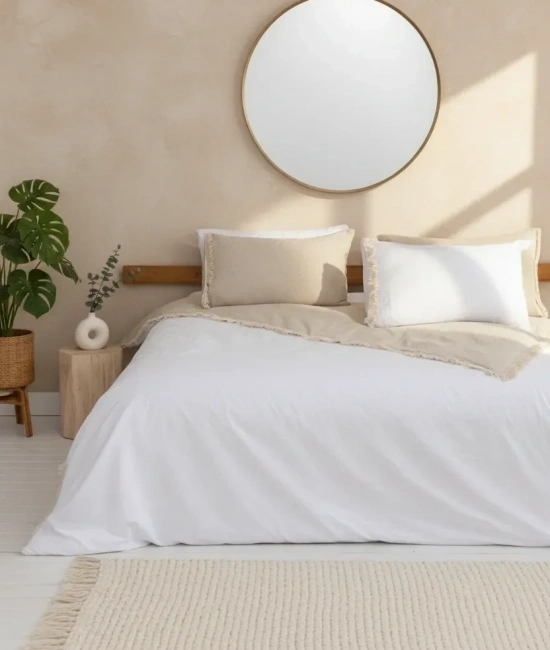 Ham Beyaz Çift Taraflı Çift Kişilik Nevresim Seti