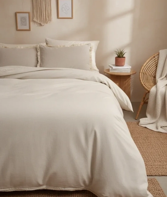 Ham Krem Çift Taraflı Çift Kişilik Nevresim Seti