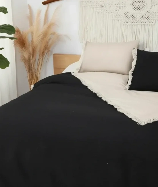 Ham Siyah Çift Taraflı Tek Kişilik Nevresim Seti