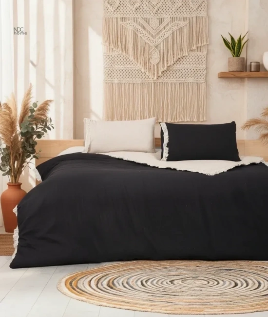 Ham Siyah Çift Taraflı Tek Kişilik Nevresim Seti