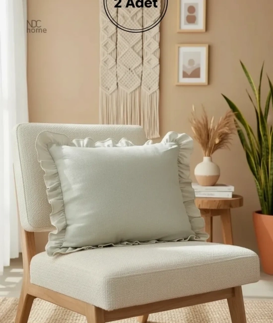 Ham Keten Krem Fırfırlı Kırlent 2 Adet Kırlent Kılıfı (43 x 43 )