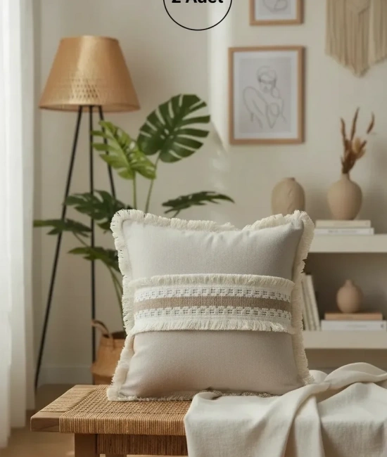 Keten Bej Kalın Dantel Kırlent 2 Adet Kırlent Kılıfı 43 X 43