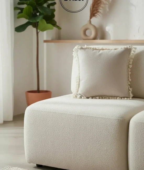 Bej Ponponlu Kırlent 2 Adet Kırlent Kılıfı