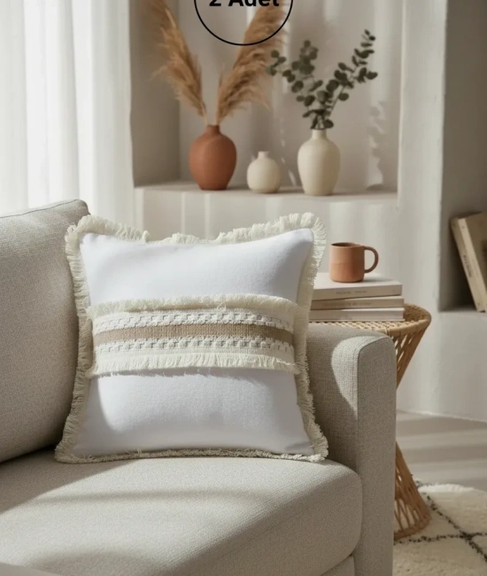 Beyaz Kalın Dantel Kırlent 2 Adet Kırlent Kılıfı 43 X 43